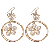 Cubic Zircon Brass Earring, Flower, gold color plated, with cubic zirconia, nickel, lead & cadmium free 58mm 