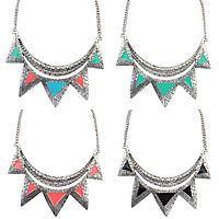 Fashion Statement Necklace, Zinc Alloy, with 2.7Inch extender chain, Triangle, antique silver color plated, twist oval chain & enamel nickel, lead & cadmium free, 57mm Approx 17.7 Inch 