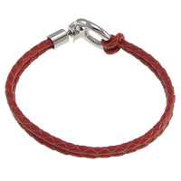 Cowhide Bracelets, 304 stainless steel foldover clasp , red 3mm Approx 7.5 Inch 