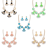 Statement Jewelry Sets, Zinc Alloy, earring & necklace, with Crystal & Resin, with 1.9Inch extender chain, Flower, gold color plated, twist oval chain & faceted nickel, lead & cadmium free, 45mm Approx 19.6 Inch 
