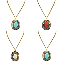 Turquoise Zinc Alloy Necklace, with Synthetic Turquoise, with 2.7Inch extender chain, antique gold color plated, twist oval chain nickel, lead & cadmium free Approx 17.3 Inch 