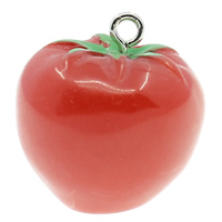 Imitation alimentaires pendants de résine, avec fer, Tomate, couleur solide, rouge Environ 2mm Vendu par sac