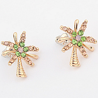 Zinc Alloy Rhinestone Stud Earring, stainless steel post pin, Tree, gold color plated, with rhinestone, nickel, lead & cadmium free 