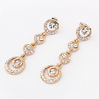 Zinc Alloy Rhinestone Drop Earring, stainless steel post pin, gold color plated, with rhinestone, nickel, lead & cadmium free 