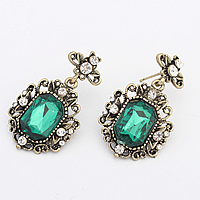 Acrylic Drop Earring, Zinc Alloy, with Acrylic, stainless steel post pin, antique bronze color plated, faceted & with rhinestone, green, nickel, lead & cadmium free 