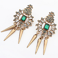 Crystal Rhinestone Earring, Zinc Alloy, with Crystal, stainless steel post pin, antique gold color plated, faceted & with rhinestone, nickel, lead & cadmium free 