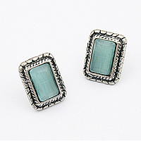 Cats Eye Earring, Zinc Alloy, with Cats Eye, stainless steel post pin, Rectangle, antique silver color plated, nickel, lead & cadmium free 