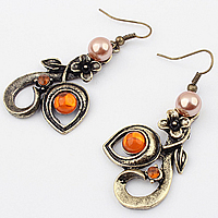 Glass Zinc Alloy Earring, with Glass Pearl & Resin, stainless steel earring hook, antique bronze color plated, faceted & with rhinestone, nickel, lead & cadmium free 