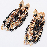 Zinc Alloy Tassel Earring, stainless steel post pin, Owl, gold color plated, stoving varnish & with rhinestone, nickel, lead & cadmium free 