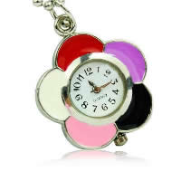 Watch Necklace, Zinc Alloy, with iron chain & Glass, Flower, platinum color plated, ball chain & enamel, multi-colored Approx 23 Inch 