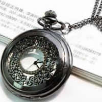 Uhr-Halskette, Eisenkette, mit Zinklegierung Zifferblatt, flache Runde, 40mm, Länge:ca. 31 ZollInch, verkauft von Strang