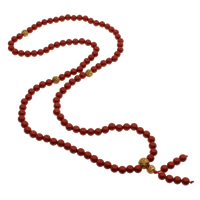108 perles de Mala, corail naturel, avec pierre d'or, Rond, bijoux bouddhiste & 3 brins, rouge, 8mm, 6mm Environ 23.5 pouce Vendu par brin