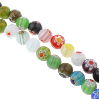 Perles en verre Millefiori, Rond, fait à la main, normes différentes pour le choix, couleurs mélangées Environ 1mm Environ 14 pouce, Vendu par brin