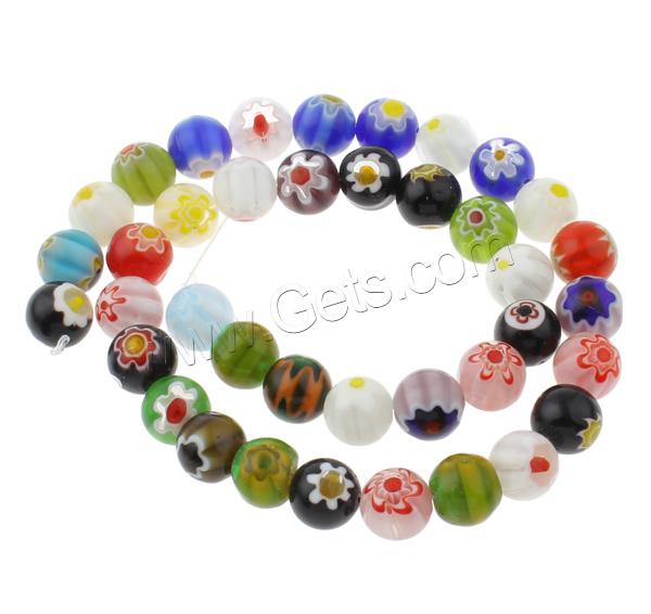 Perles en verre Millefiori, Rond, fait à la main, normes différentes pour le choix, couleurs mélangées, Trou:Environ 1mm, Longueur:Environ 14 pouce, Vendu par brin