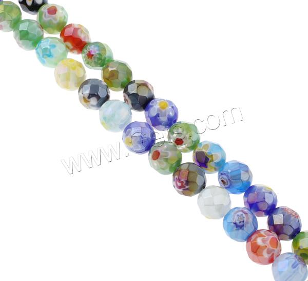 Perles en verre Millefiori, Rond, fait à la main, normes différentes pour le choix & facettes, couleurs mélangées, Trou:Environ 1mm, Longueur:Environ 13.5 pouce, Vendu par brin