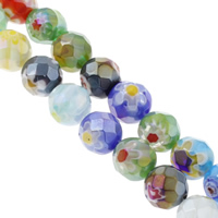 Perles en verre Millefiori, Rond, fait à la main, normes différentes pour le choix & facettes, couleurs mélangées Environ 1mm Environ 13.5 pouce, Vendu par brin