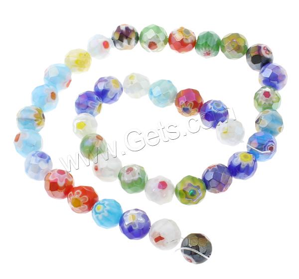 Perles en verre Millefiori, Rond, fait à la main, normes différentes pour le choix & facettes, couleurs mélangées, Trou:Environ 1mm, Longueur:Environ 13.5 pouce, Vendu par brin