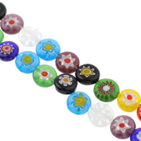 Perles en verre Millefiori, Plat rond, fait à la main, normes différentes pour le choix, couleurs mélangées Environ 1mm Environ 14 pouce, Vendu par brin