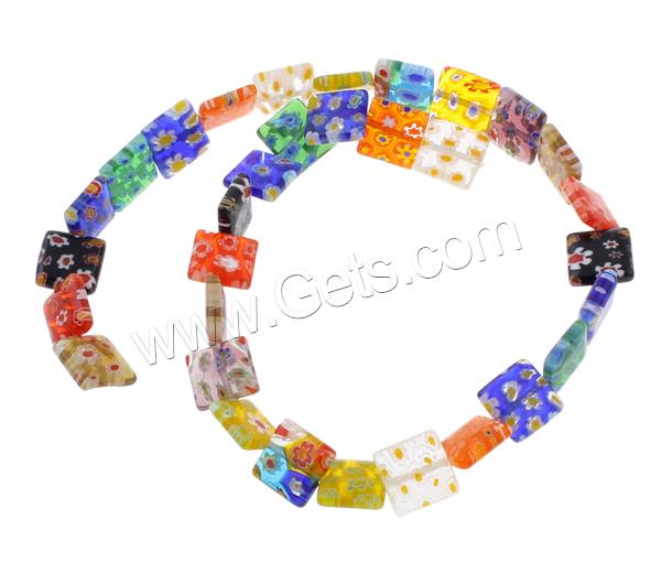 Millefiori Glass Beads, Square, handmade, different size for choice, mixed colors, Hole:Approx 1mm, Length:Approx 14.5 Inch, Sold By Strand
