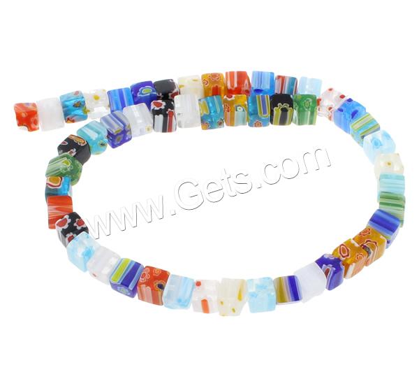 Millefiori Glass Beads, Cube, handmade, different size for choice, mixed colors, Hole:Approx 1mm, Length:Approx 13.5 Inch, Sold By Strand