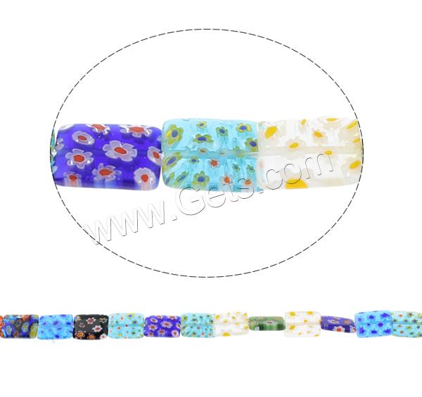 Perles en verre Millefiori, rectangle, fait à la main, normes différentes pour le choix, couleurs mélangées, Trou:Environ 1mm, Longueur:Environ 14.5 pouce, Vendu par brin