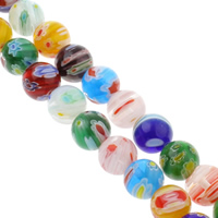 Perles en verre Millefiori, Rond, fait à la main, normes différentes pour le choix, couleurs mélangées Environ 1mm Environ 14 pouce, Vendu par brin
