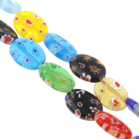 Millefiori Glass Beads, Flat Oval, handmade mixed colors Approx 1mm Approx 14.5 Inch 