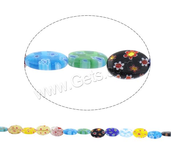Millefiori Glass Beads, Flat Oval, handmade, different size for choice, mixed colors, Hole:Approx 1mm, Length:Approx 14.5 Inch, Sold By Strand