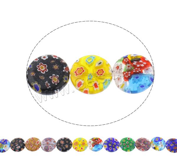 Millefiori Glass Beads, Flat Round, handmade, different size for choice, mixed colors, Hole:Approx 1mm, Length:Approx 14 Inch, Sold By Strand