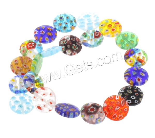 Millefiori Glass Beads, Flat Round, handmade, different size for choice, mixed colors, Hole:Approx 1mm, Length:Approx 14 Inch, Sold By Strand