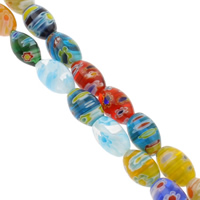 Perles en verre Millefiori, ovale, fait à la main, normes différentes pour le choix, couleurs mélangées Environ 1mm Environ 14.5 pouce, Vendu par brin