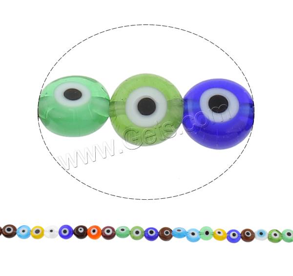 Evil Eye Lampwork Beads, Flat Round, handmade, evil eye pattern & different size for choice, mixed colors, Hole:Approx 1mm, Length:Approx 14 Inch, Sold By Strand