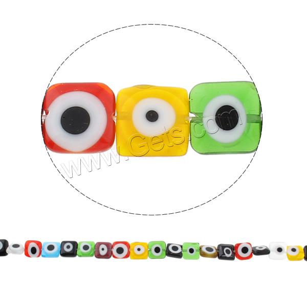 Evil Eye Lampwork Beads, Square, handmade, evil eye pattern & different size for choice, mixed colors, Hole:Approx 1mm, Length:Approx 14.5 Inch, Sold By Strand