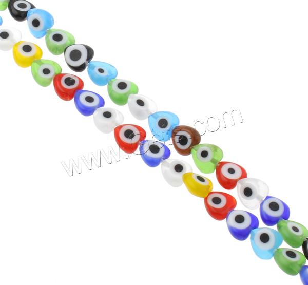 Perles de Murano Evil Eye, chalumeau, coeur, fait à la main, motif de mauvais œil & normes différentes pour le choix, couleurs mélangées, Trou:Environ 1mm, Longueur:Environ 13.5 pouce, Vendu par brin