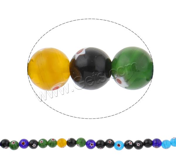 Perles en verre Millefiori, Rond, fait à la main, normes différentes pour le choix, couleurs mélangées, Trou:Environ 1mm, Longueur:Environ 14 pouce, Vendu par brin