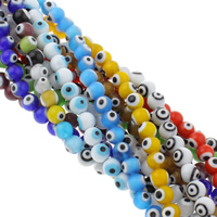 Böser Blick Lampwork Perlen, rund, handgemacht, böser Blick- Muster & verschiedene Größen vorhanden, gemischte Farben, Bohrung:ca. 1mm, Länge:ca. 14.5 ZollInch, verkauft von Strang