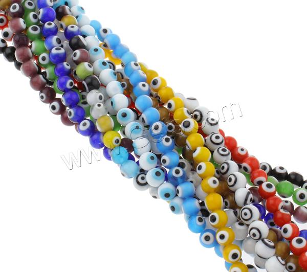 Evil Eye Lampwork Beads, Round, handmade, evil eye pattern & different size for choice, mixed colors, Hole:Approx 1mm, Length:Approx 14.5 Inch, Sold By Strand