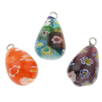 Millefiori Glass Pendants, with Iron, Teardrop, handmade, mixed colors Approx 1.5mm 