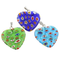 Millefiori Glass Pendants, with Iron, Heart, handmade, mixed colors Approx 
