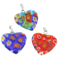 Millefiori Glass Pendants, with Iron, Heart, handmade, mixed colors Approx 