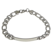 Stainless Steel ID Plate Bracelet, 304 Stainless Steel, Customized & twist oval chain, original color   Approx 8.5 Inch 