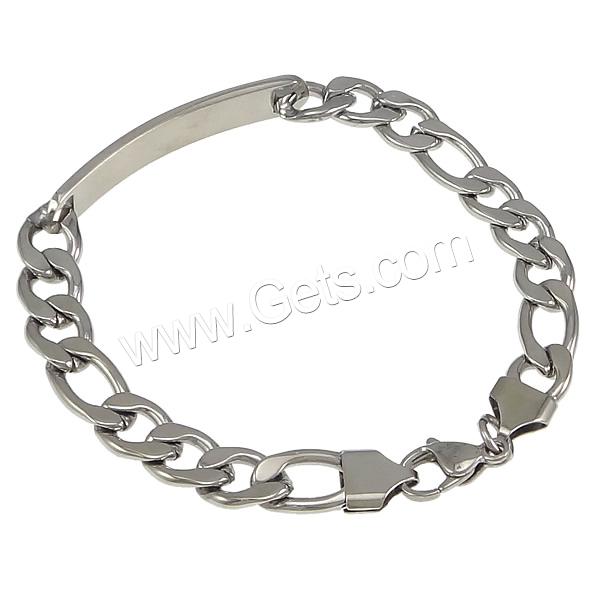 Stainless Steel ID Plate Bracelet, 304 Stainless Steel, Customized & twist oval chain, original color, 45x8x2mm, 13x9x2mm, 16.5x9x2.5mm, Length:Approx 8.5 Inch, Sold By Strand