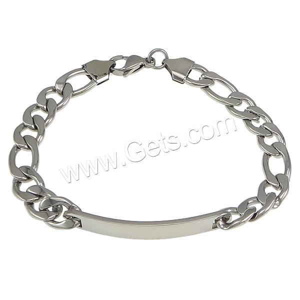 Stainless Steel ID Plate Bracelet, 304 Stainless Steel, Customized & twist oval chain, original color, 45x8x2mm, 13x9x2mm, 16.5x9x2.5mm, Length:Approx 8.5 Inch, Sold By Strand