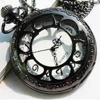 Ожереловые наручные часы, железный цепи, с заголовка из цинкового сплава, Плоская круглая форма, 45mm, длина:Приблизительно 31 дюймовый, продается Strand