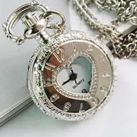 時計ネックレス, 亜鉛合金, とともに ガラス, 楕円, プラチナカラーメッキ, 心のパターンと & ツイスト楕円 & 花のパターンを持つ, 25mm, 長さ:約 31 インチ, 売り手 ストランド