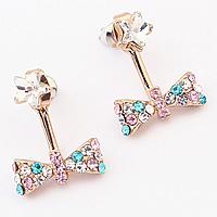 Zinc Alloy Rhinestone Stud Earring, with Crystal, stainless steel post pin, Bowknot, gold color plated, faceted & with rhinestone, nickel, lead & cadmium free 
