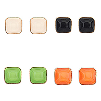 Resin Stud Earring, Zinc Alloy, with Resin, stainless steel post pin, Square, gold color plated, faceted nickel, lead & cadmium free 