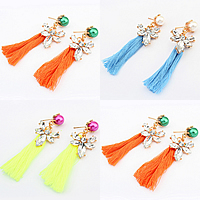 Fashion Tassel Earring, Zinc Alloy, with Nylon Cord & Crystal & Glass Pearl, stainless steel post pin, gold color plated, faceted nickel, lead & cadmium free 