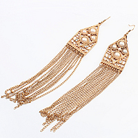 Fashion Tassel Earring, Zinc Alloy, with Glass Pearl, stainless steel earring hook, gold color plated, with rhinestone, nickel, lead & cadmium free 