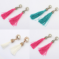Fashion Tassel Earring, Zinc Alloy, with Nylon Cord & Glass Pearl, stainless steel post pin, antique bronze color plated, with rhinestone nickel, lead & cadmium free 